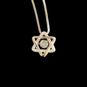 Sterling silver Star of David with cubic zirconia in center. Box chain is 16”.